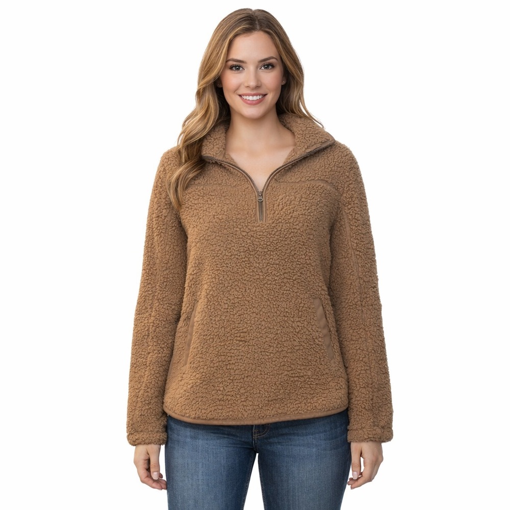 Abercrombie & Fitch Soft A&F Collection Brown Sherpa Quarter Zip Size S